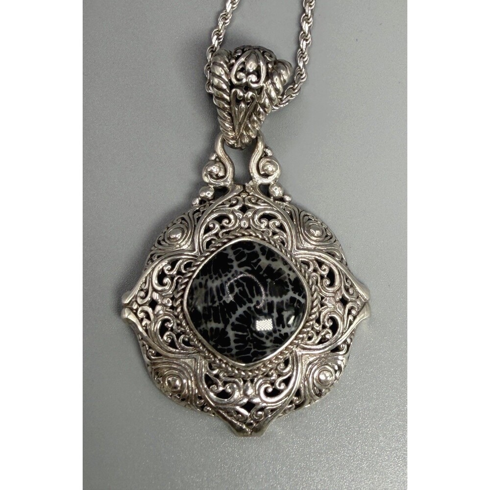Artisan of Bali SARDA 925 Sterling Silver Black Coral Pendant Necklace